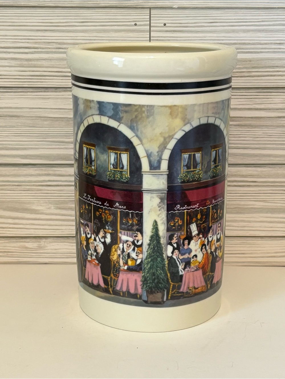 Vtg California Pantry Paris Cafe Bistro Ceramic Utensil Crock Wine Cooler 8.5”